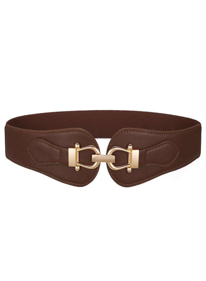 VONMELLI Wide Elastic Belts for Women Stretch Ladies Waist Belt Fashion Gold Buckle, Vintage Thick Coffee Womens Belts for Dress, M - Image 1